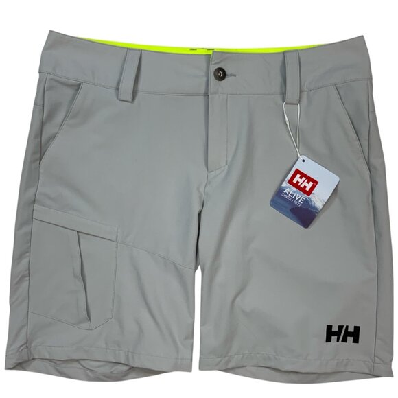 Helly Hansen Women's QD Cargo Shorts 34 Grey Fog Flat Front UPF 50+ Gorpcore - Picture 1 of 12